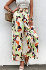 Printed Smocked Waist Wide Leg Pants - Flyclothing LLC