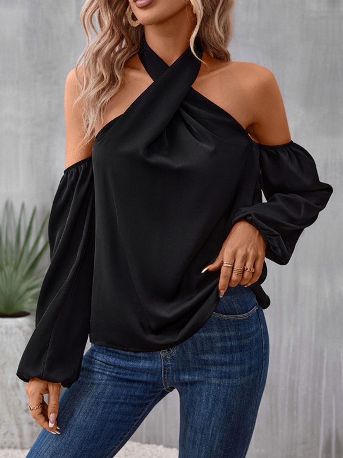 one shoulder long sleeve blouse