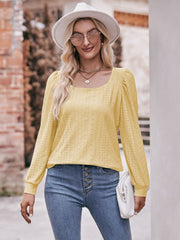 Eyelet Square Neck Puff Sleeve Blouse - Flyclothing LLC