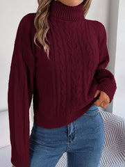 Cable-Knit Turtleneck Sweater - Flyclothing LLC