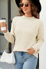 Waffle-Knit Round Neck Reglan Sleeve Sweater - Flyclothing LLC