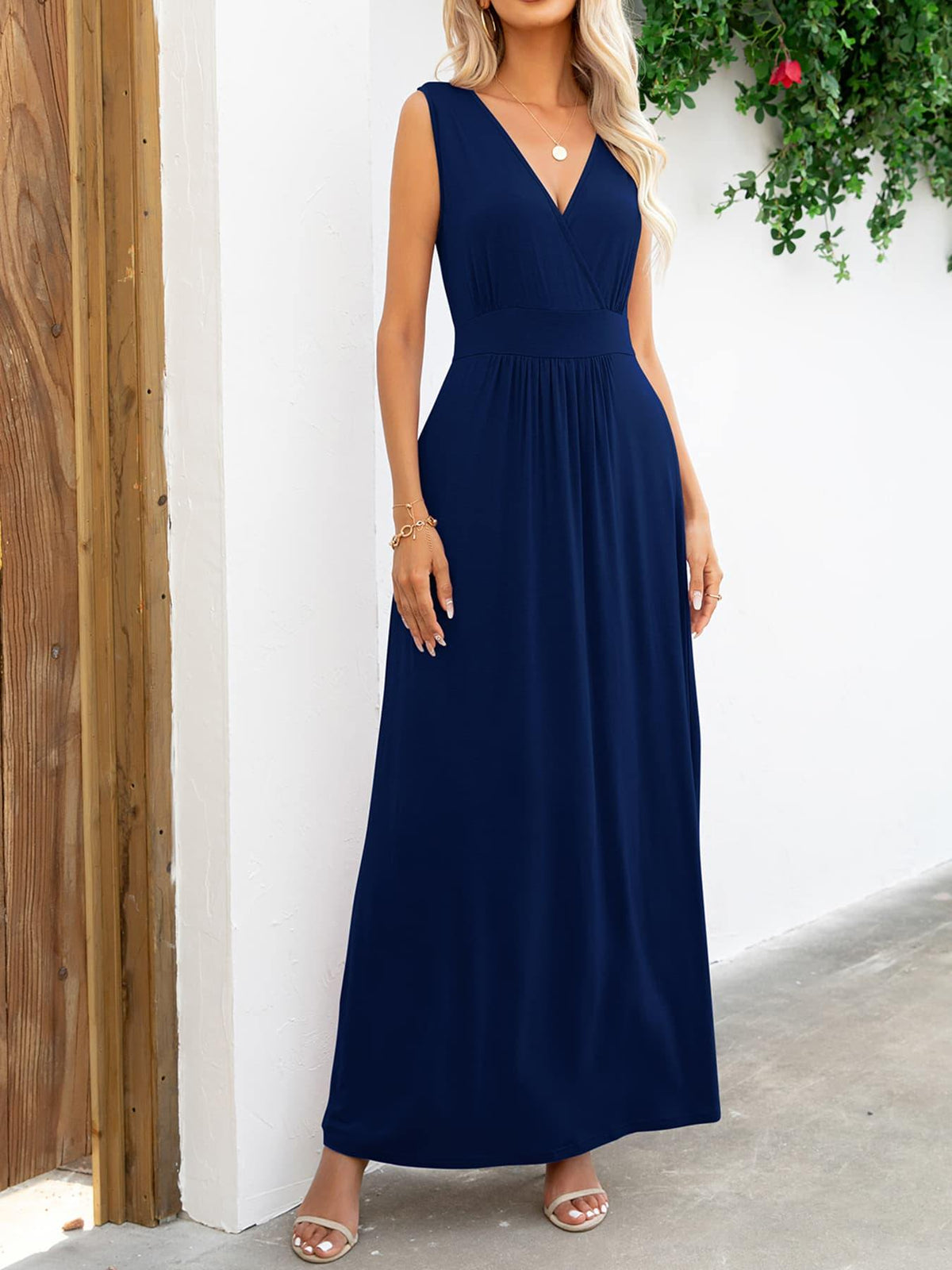 Surplice Neck Sleeveless Maxi Dress - Flyclothing LLC