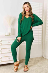 Zenana Lazy Days Full Size Long Sleeve Top and Leggings Set - Flyclothing LLC