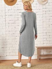 Pocketed Round Neck Long Sleeve Tee Dress - Flyclothing LLC