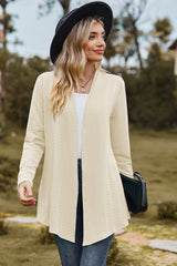 Textured Open Front Long Sleeve Cardigan - Flyclothing LLC