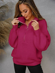 Half Zip Dropped Shoulder Sweater - Flyclothing LLC