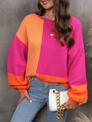 Color Block Round Neck Sweater - Flyclothing LLC