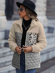 Leopard Color Block Zip-Up Jacket - Flyclothing LLC