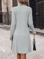 Ribbed Long Sleeve Sweater Dress - Flyclothing LLC