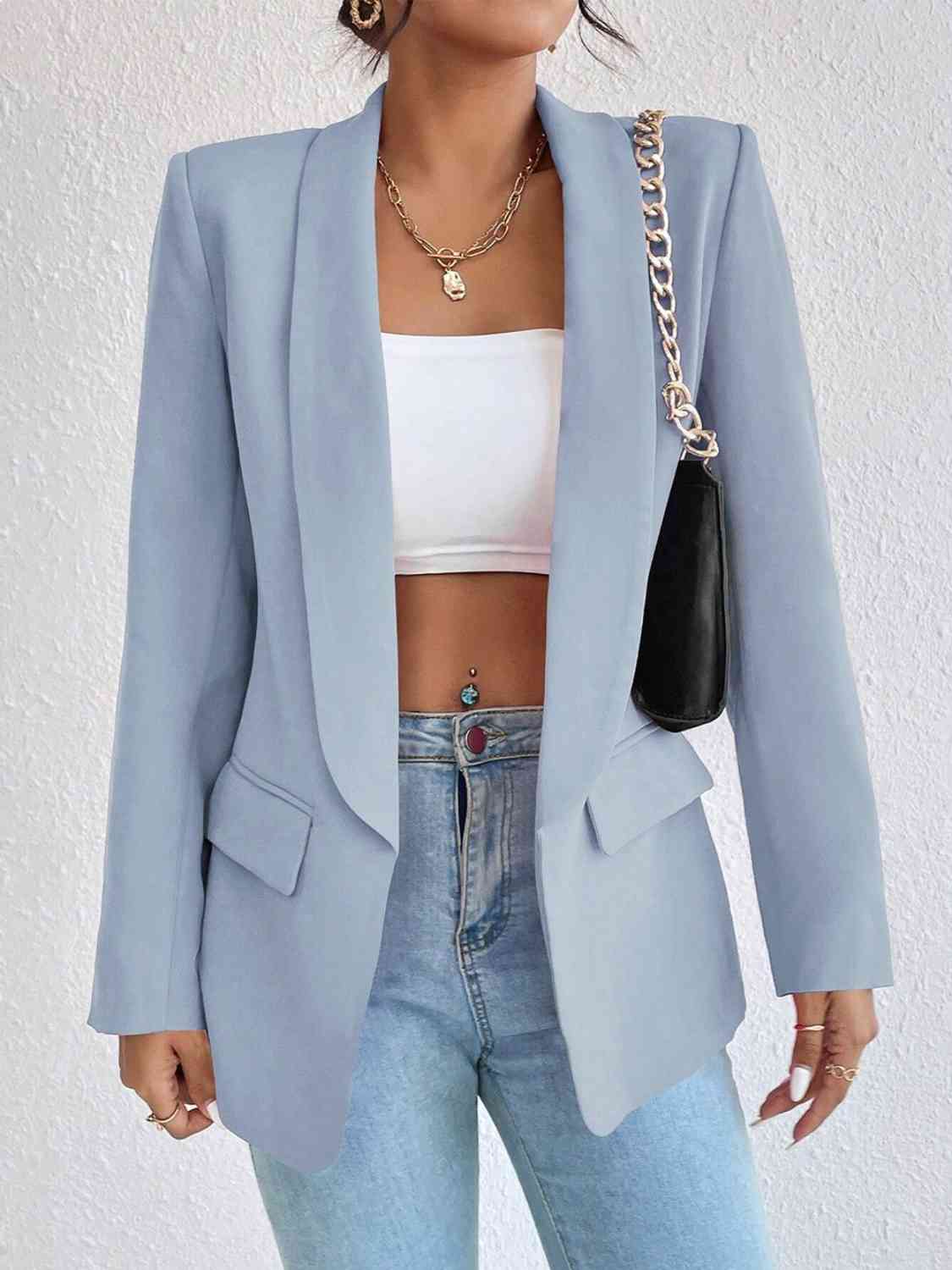 Shawl Collar Long Sleeve Blazer - Flyclothing LLC