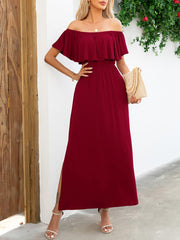 Off-Shoulder Slit Maxi Dress - Flyclothing LLC