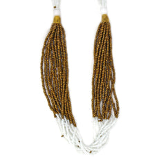 Multistrand Maasai Bead Necklace, White and Gold - Flyclothing LLC