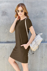 Basic Bae Full Size Round Neck Short Sleeve Dress with Pockets - Flyclothing LLC