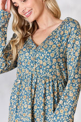 Heimish Full Size Floral Half Button Long Sleeve Blouse - Flyclothing LLC