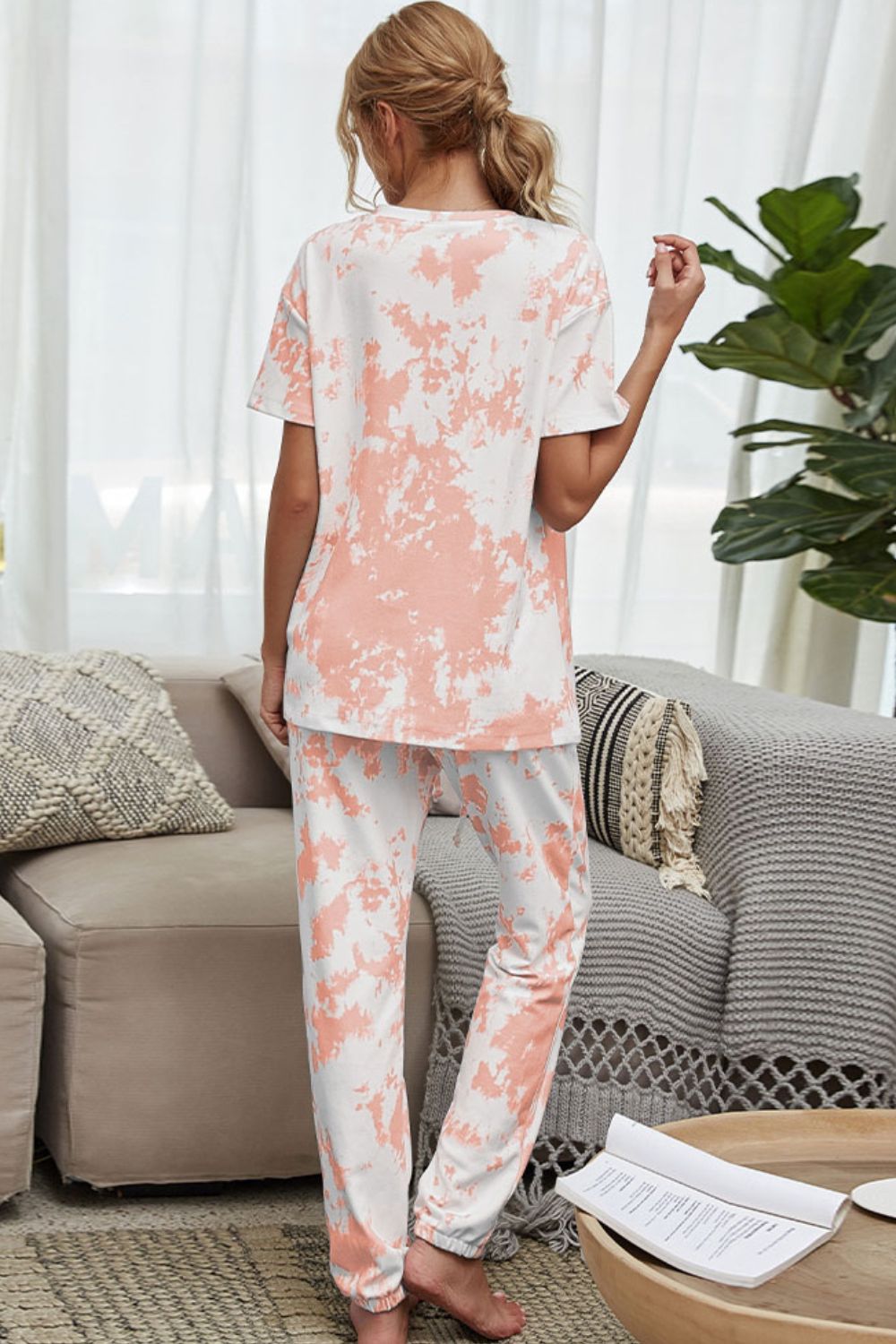 Tie-Dye Tee and Drawstring Waist Joggers Lounge Set - Flyclothing LLC