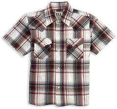 Ely Cattleman Boys' Short Sleeve Textured White Plaid Shirt - Flyclothing LLC