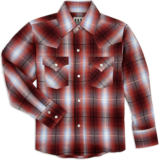 Ely Cattleman Boy's Long Sleeve Textured Burgundy Plaid Shirt - Flyclothing LLC