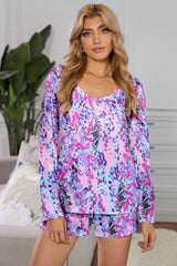 Round Neck Printed Top and Shorts Lounge Set - Flyclothing LLC