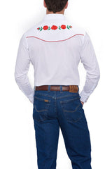 Ely Cattleman Mens L/S White Solid W/Red Rose Embroidery - Flyclothing LLC