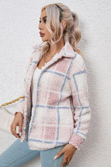 Plaid Button Up Collared Neck Long Sleeve Shacket - Flyclothing LLC