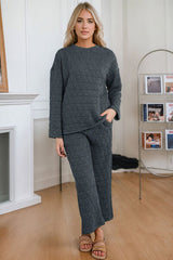 Round Neck Top and Pocketed  Pants Lounge Set - Flyclothing LLC