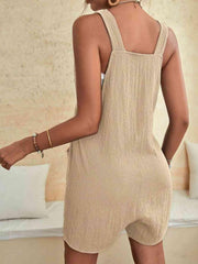 Full Size Scoop Neck Romper with Pockets - Trendsi