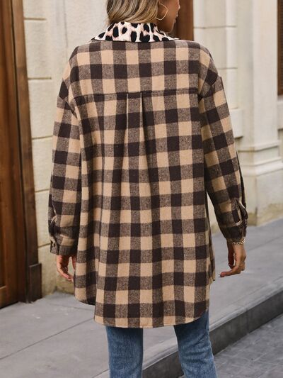 Plaid Button Up Dropped Shoulder Jacket - Flyclothing LLC