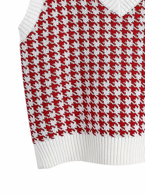 Houndstooth V-Neck Sweater Vet - Trendsi