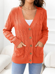 Button Down Cable-Knit Cardigan - Trendsi