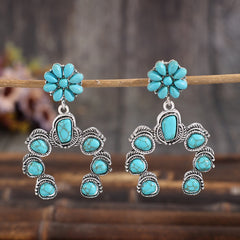 Artificial Turquoise Alloy Dangle Earrings - Flyclothing LLC