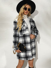 Plaid Collared Longline Coat - Flyclothing LLC