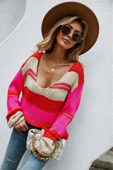 Color Block Scoop Neck Dropped Shoulder Sweater - Trendsi