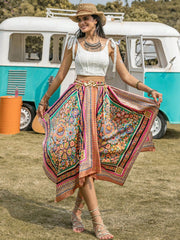 Printed High Waist Handkerchief Hem Skirt - Flyclothing LLC