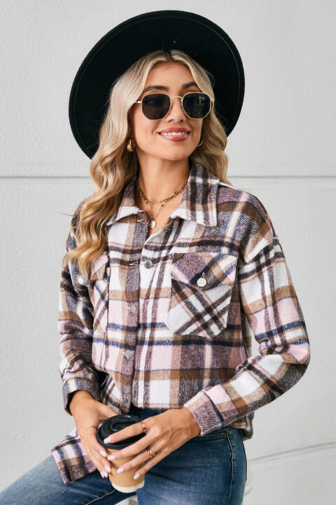 Collared Plaid Shacket - Flyclothing LLC