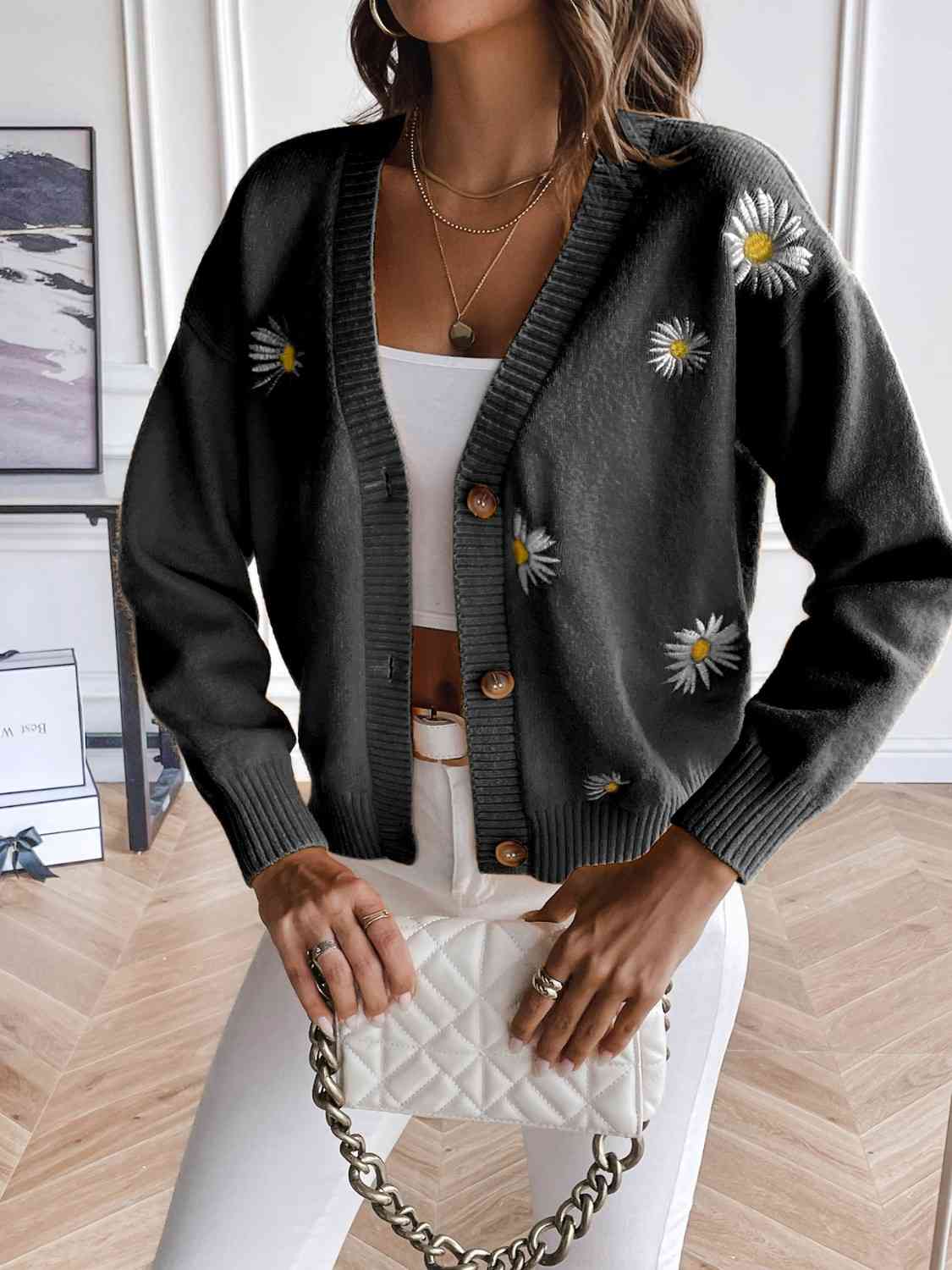 Floral Button Up Cardigan - Flyclothing LLC