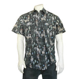 Rockmount Clothing Mens Black Cactus & Cowboys Print Short Sleeve Western Shirt