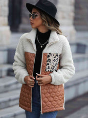 Leopard Color Block Zip-Up Jacket - Flyclothing LLC