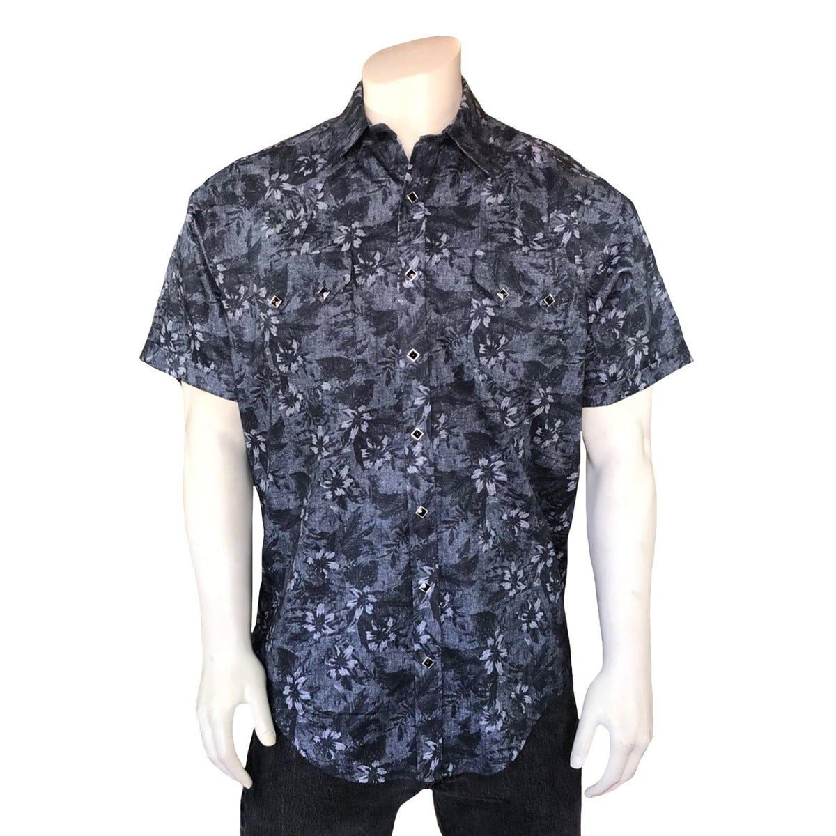 Rockmount Clothing Mens Black Floral Print Short Sleeve Western Shirt - Rockmount Clothing