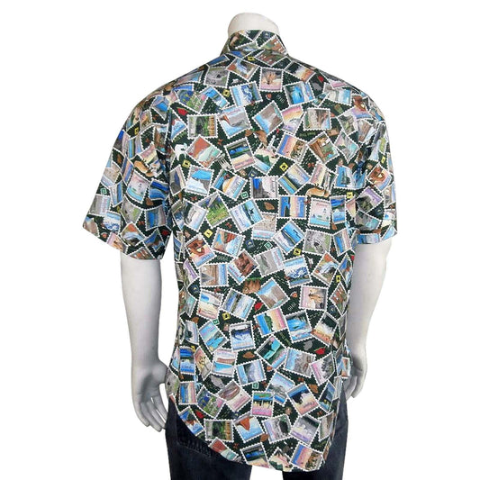 Rockmount Clothing Mens National Park Stamps Print Short Sleeve Western Shirt - Flyclothing LLC