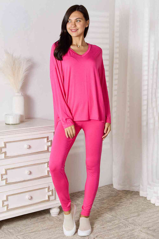 Basic Bae Full Size V-Neck Soft Rayon Long Sleeve Top and Pants Lounge Set - Flyclothing LLC