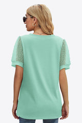 Swiss Dot Puff Sleeve V-Neck Tee - Flyclothing LLC