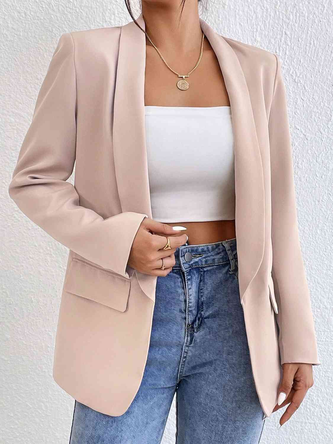 Shawl Collar Long Sleeve Blazer - Flyclothing LLC