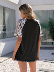 Leopard Round Neck Short Sleeve T-Shirt - Flyclothing LLC