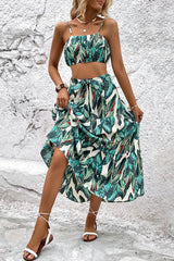 Botanical Print Cami and Tiered Skirt Set - Flyclothing LLC