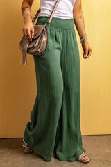 Smocked Waist Texture Wide Leg Pants - Flyclothing LLC