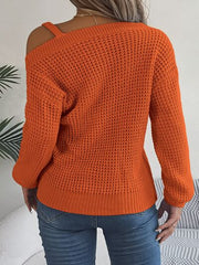 Asymmetrical Neck Long Sleeve Sweater - Flyclothing LLC