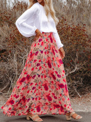 Printed Elastic Waist Pleated Maxi Skirt - Flyclothing LLC