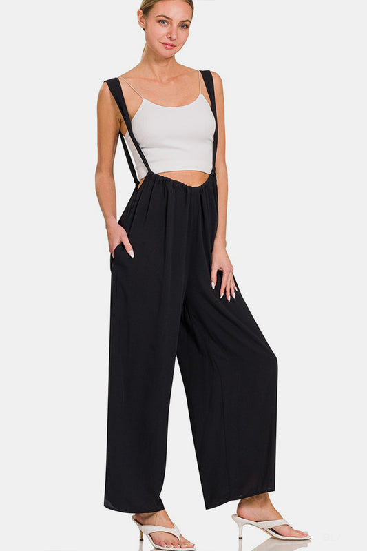 Zenana Tie Back Suspender Jumpsuit with Pockets - Flyclothing LLC