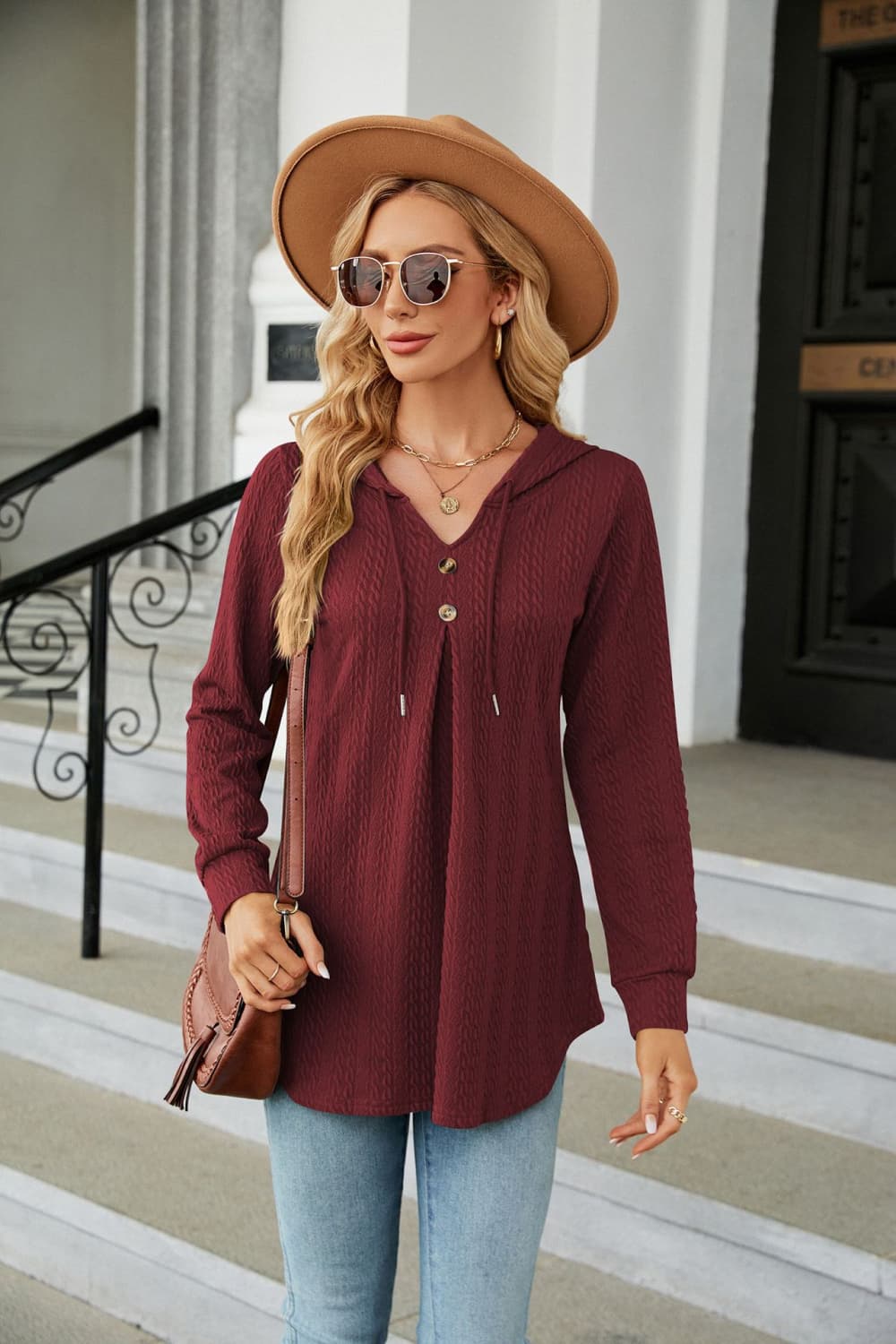 Long Sleeve Hooded Blouse - Flyclothing LLC