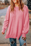 Dropped Shoulder Round Neck Long Sleeve Blouse - Flyclothing LLC